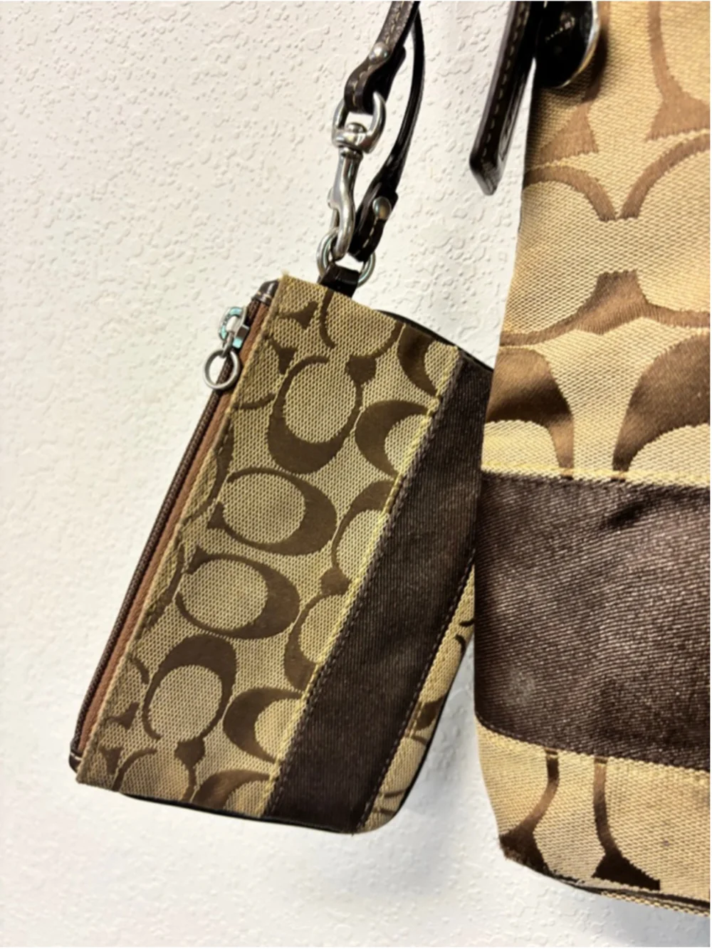 Coach Brown & Beige Signature Canvas Shoulder Bag & Coin Purse Y2K